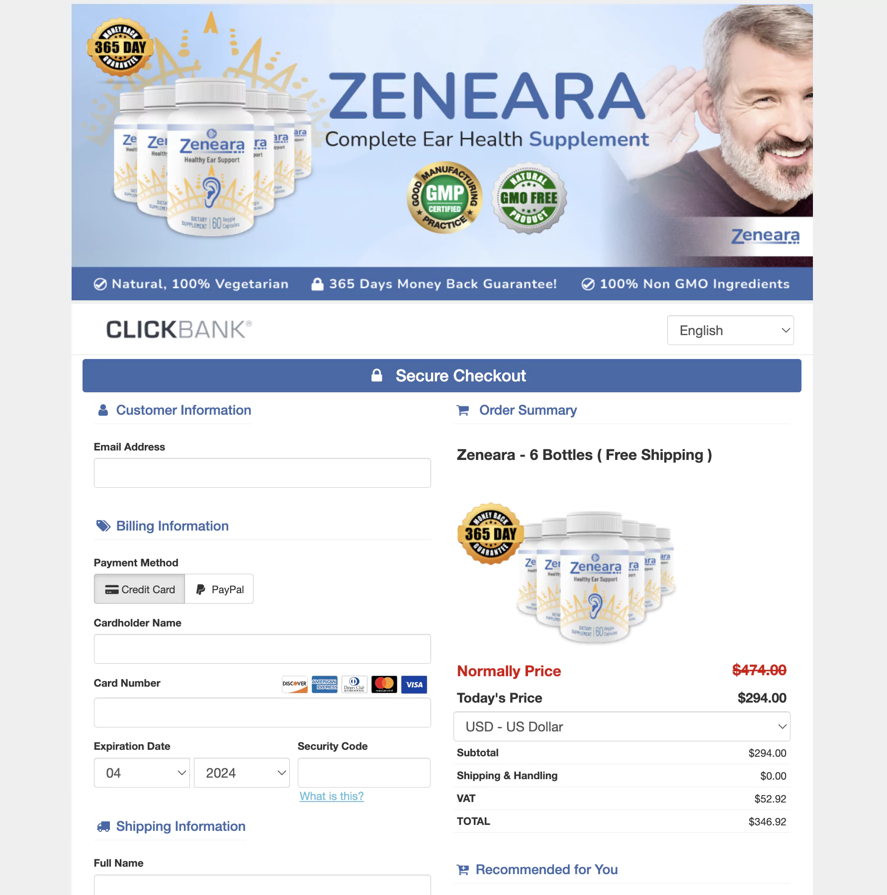 Zeneara Order Page Image 